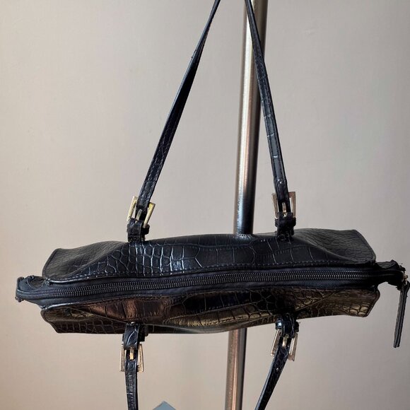 🍂 Y2K Vintage Black Crocodile Print Sleek Baguette Shoulder Bag - Picture 2 of 7